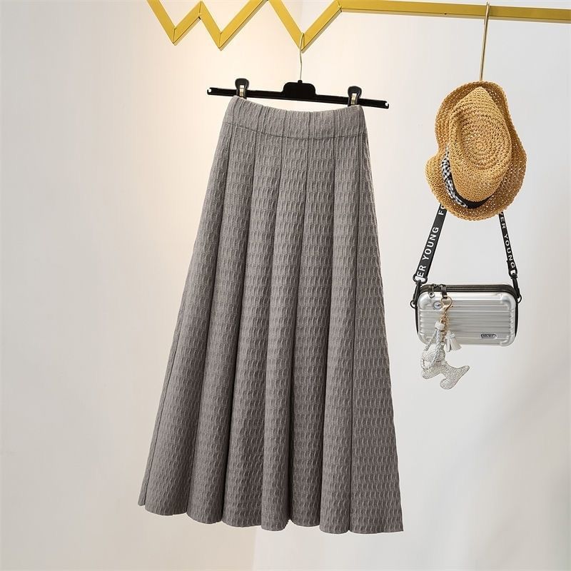 Knit Maxi A-Line Skirt with High Waist