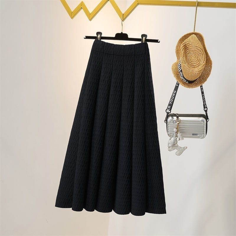 Knit Maxi A-Line Skirt with High Waist