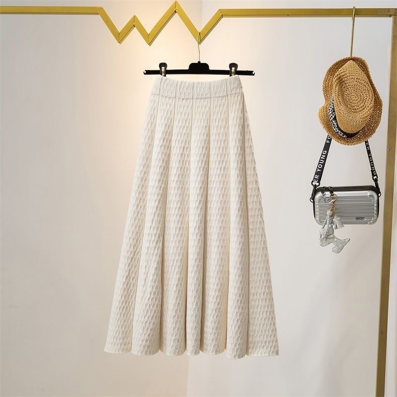 Knit Maxi A-Line Skirt with High Waist