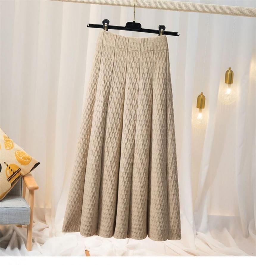 Knit Maxi A-Line Skirt with High Waist