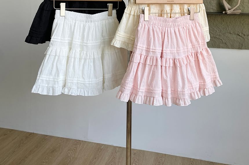 High Waist Ruffled Trim A-Line Skirt in Solid Color