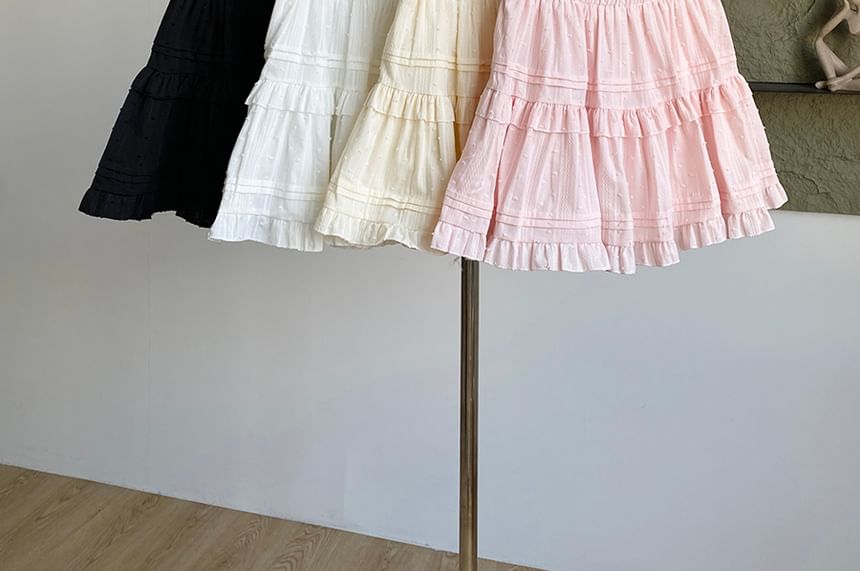High Waist Ruffled Trim A-Line Skirt in Solid Color