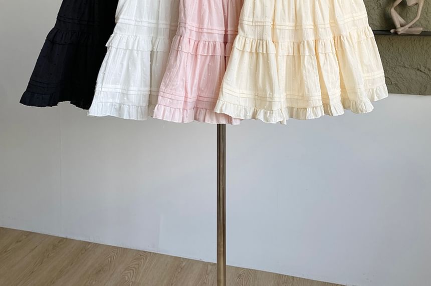 High Waist Ruffled Trim A-Line Skirt in Solid Color