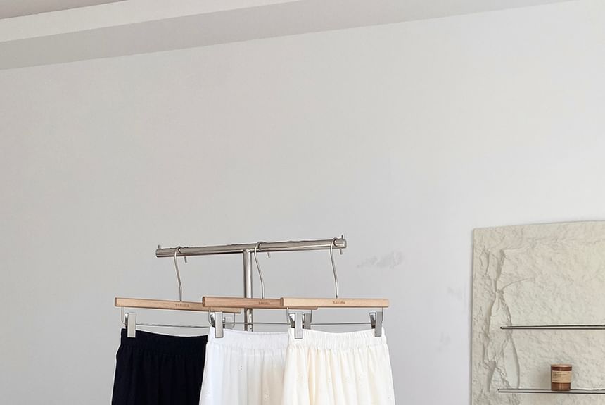 Eyelet Lace A-Line Skirt with High Waist