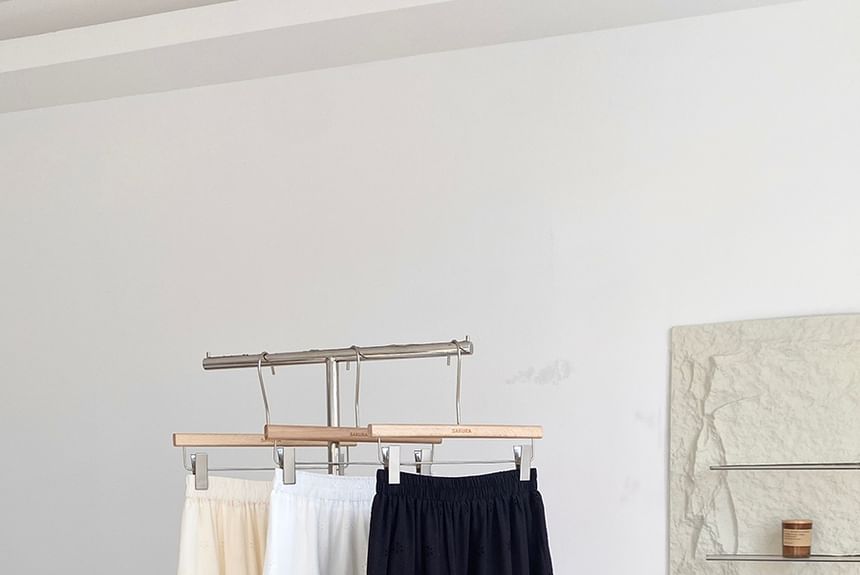 Eyelet Lace A-Line Skirt with High Waist