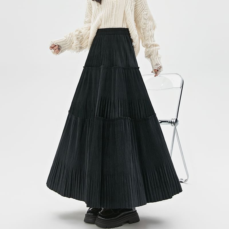 Velvet Midi A-Line Skirt High Rise