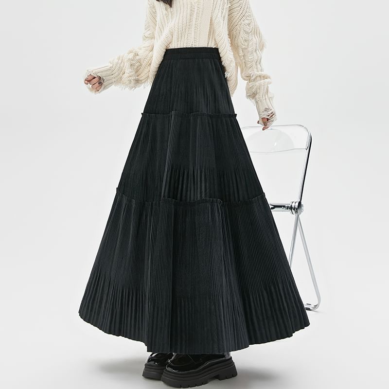 Velvet Midi A-Line Skirt High Rise