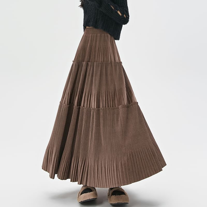 Velvet Midi A-Line Skirt High Rise