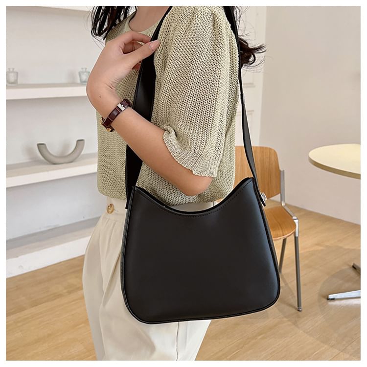 Faux Leather Plain Hobo Bag