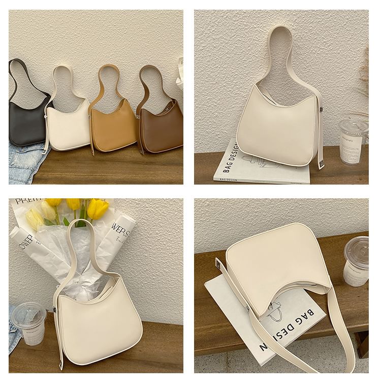 Faux Leather Plain Hobo Bag