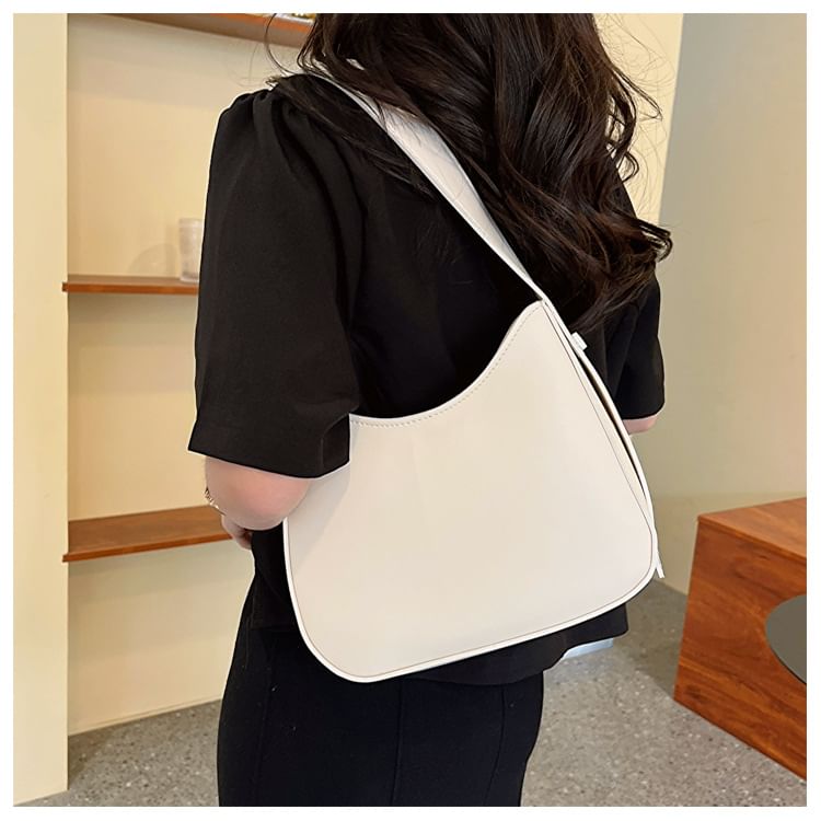 Faux Leather Plain Hobo Bag