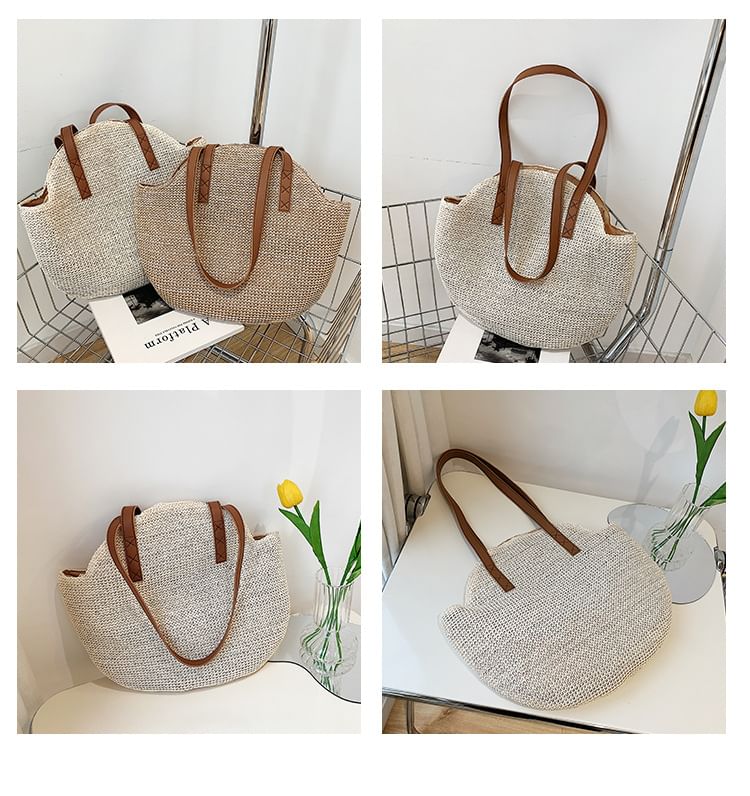 Faux Leather Woven Shoulder Bag
