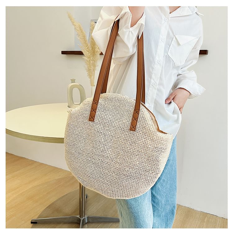 Faux Leather Woven Shoulder Bag