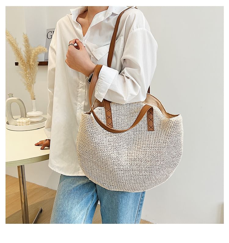 Faux Leather Woven Shoulder Bag