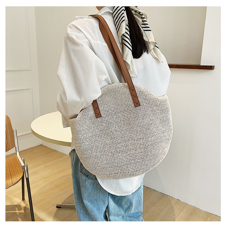Faux Leather Woven Shoulder Bag