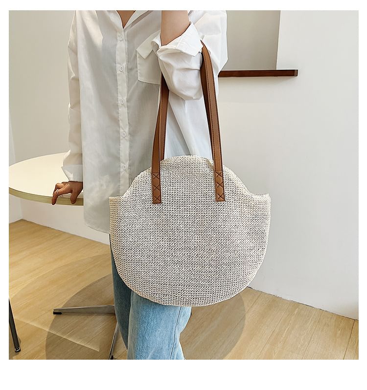 Faux Leather Woven Shoulder Bag