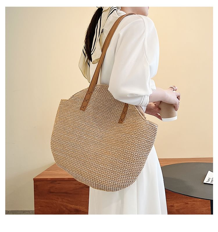 Faux Leather Woven Shoulder Bag