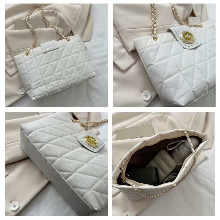 Faux Leather Quilted Shoulder Bag