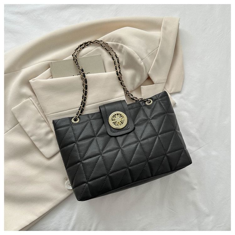 Faux Leather Quilted Shoulder Bag