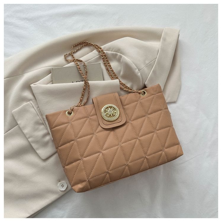 Faux Leather Quilted Shoulder Bag