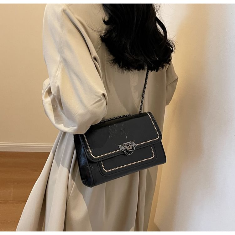 Faux Leather Flap Shoulder Bag