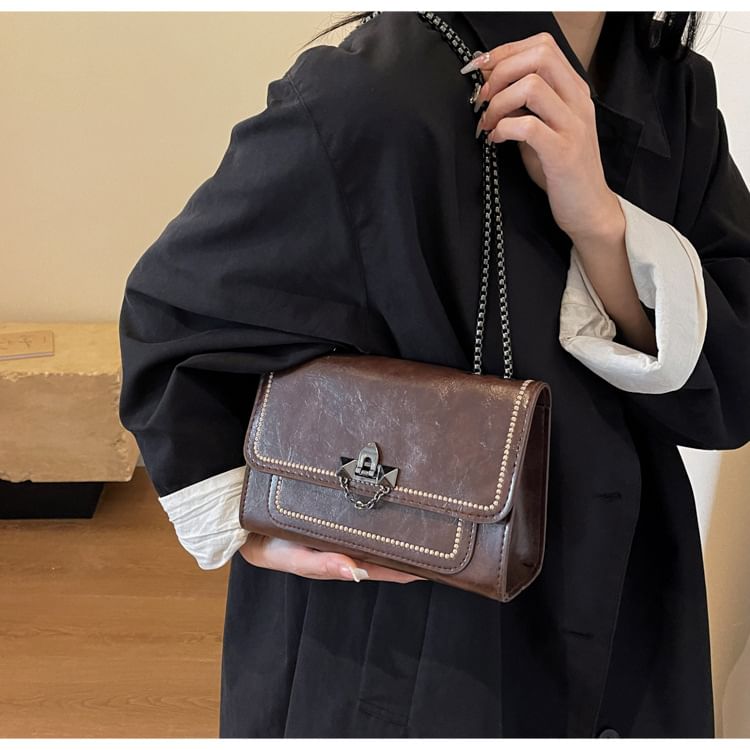 Faux Leather Flap Shoulder Bag