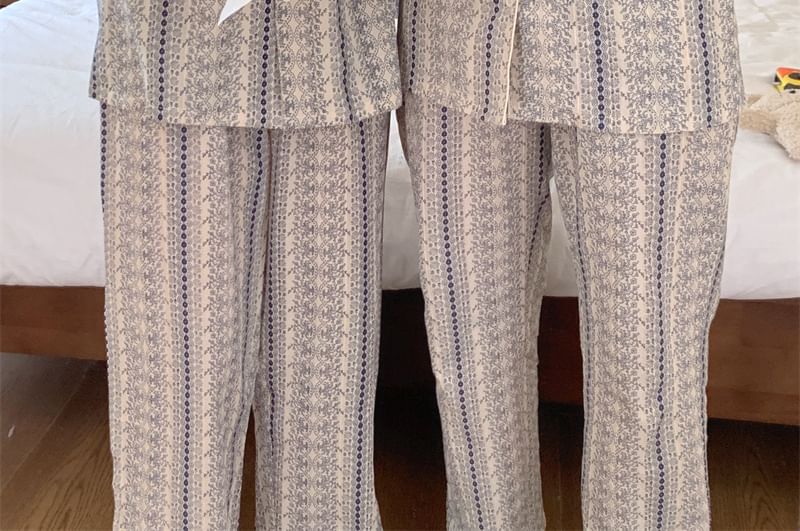 Couple Matching Long-Sleeve Patterned Print Pajama Set