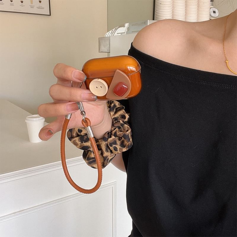 Buttoned AirPods / Pro Earphone Case Skin with Strap