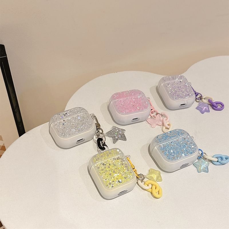 Sequined AirPods / Pro Earphone Case Skin with Charm (Various Designs)
