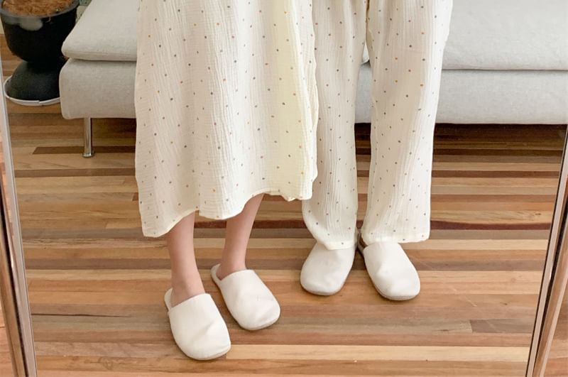 Couple Matching Long Sleeve Tie Neck Dotted Pajama Dress / Pajama Top / Straight Leg Pants / Set (Various Designs)