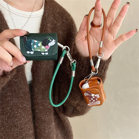 Dog Faux Leather AirPods / Pro Earphone Case Skin with Strap