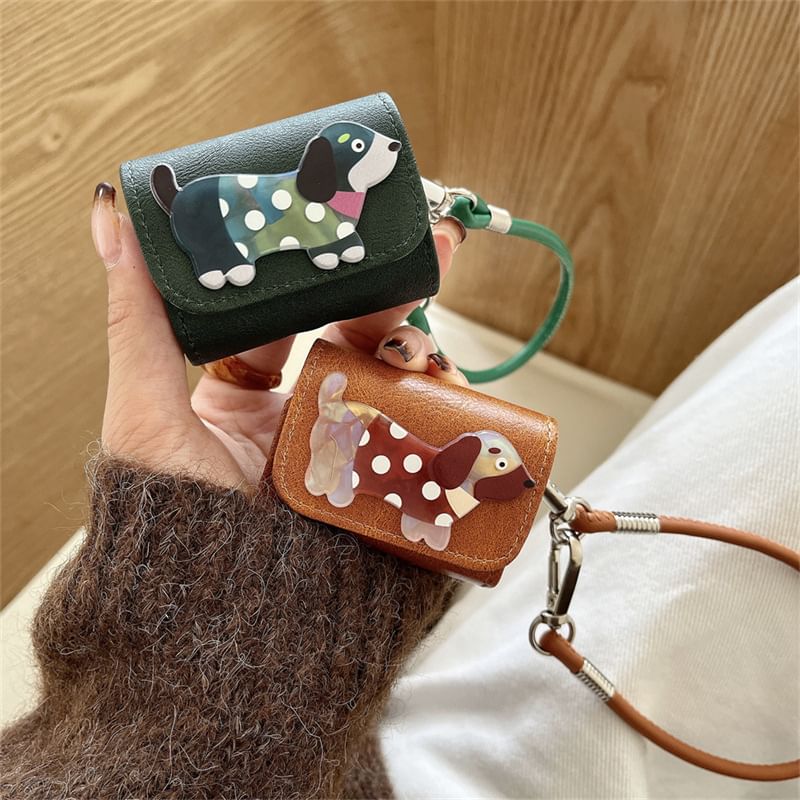 Dog Faux Leather AirPods / Pro Earphone Case Skin with Strap