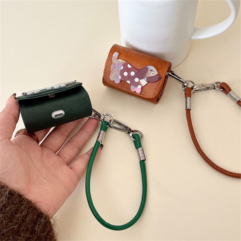 Dog Faux Leather AirPods / Pro Earphone Case Skin with Strap