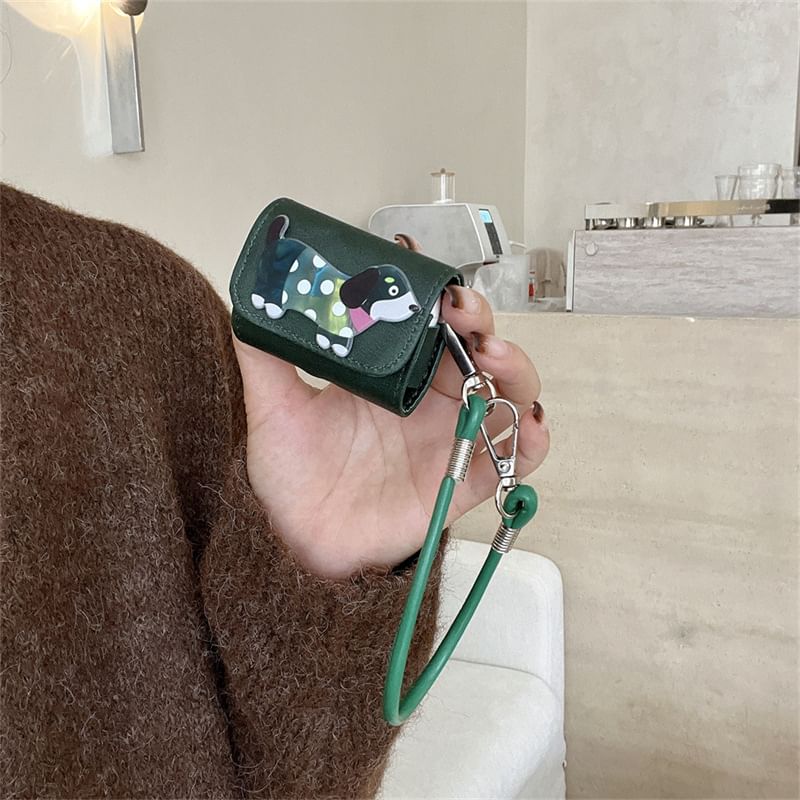 Dog Faux Leather AirPods / Pro Earphone Case Skin with Strap