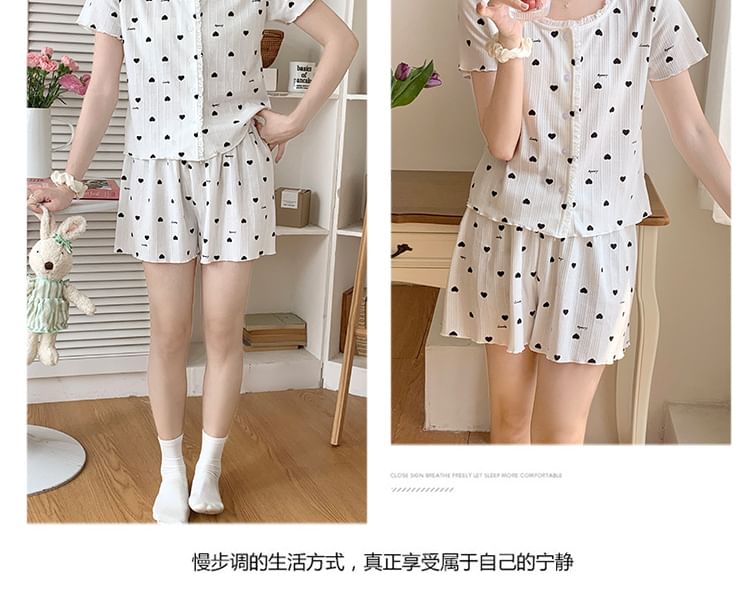 Round Neck Lace-Trim Button Cami and Shorts Pajama Set