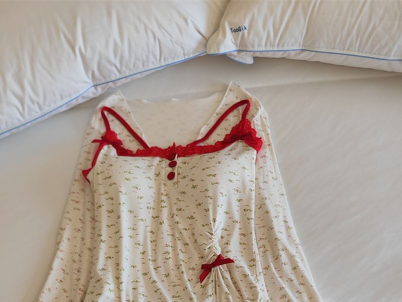 Henley Lace-Trim Camisole, Open Jacket, and Shorts Pajama Set