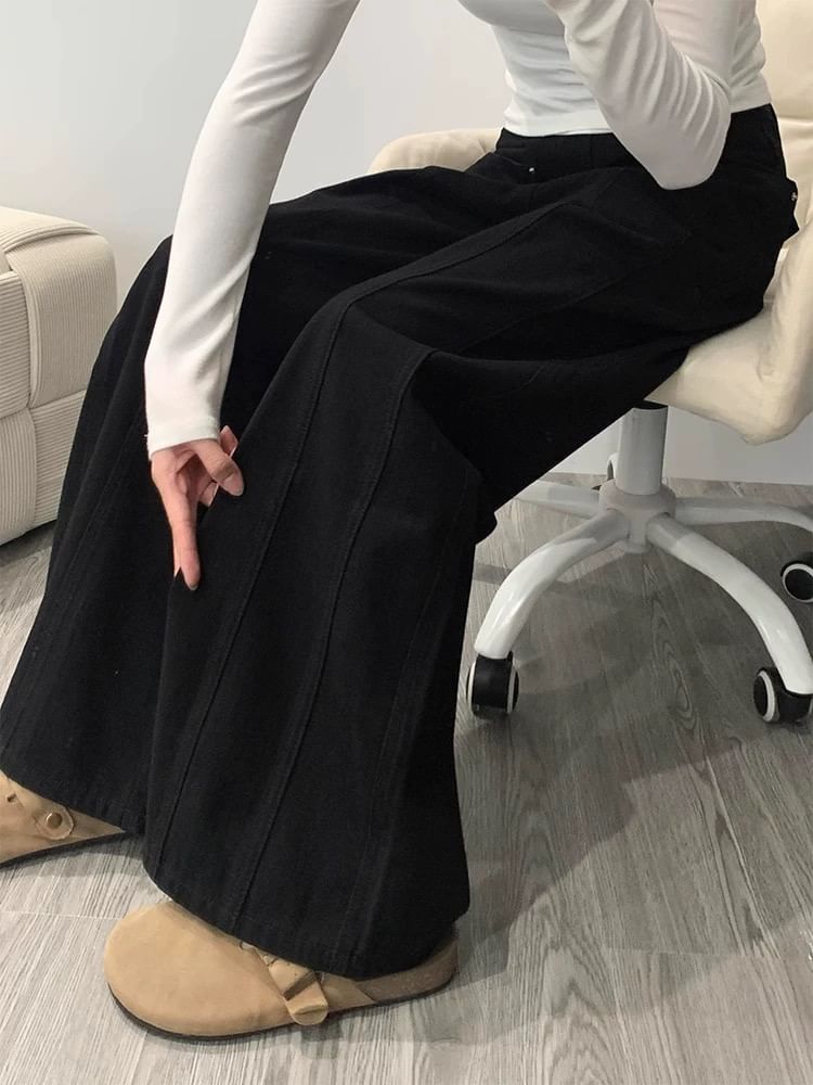 Mid Waist Plain Baggy Cargo Pants