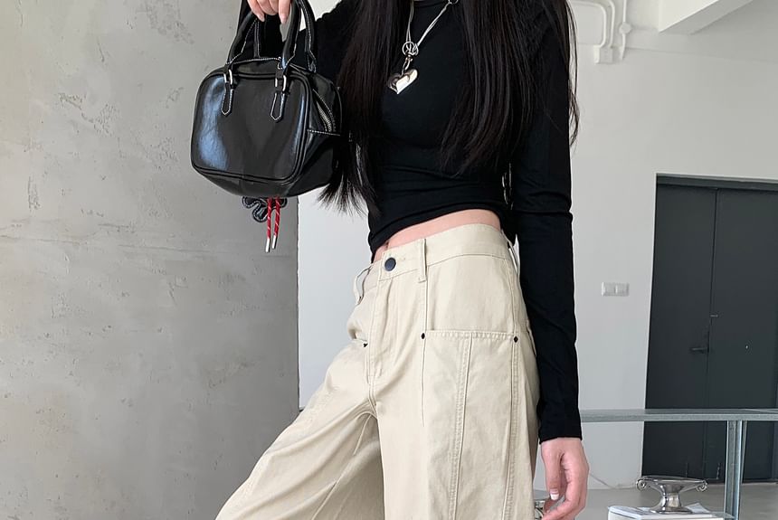 Mid Waist Plain Baggy Cargo Pants