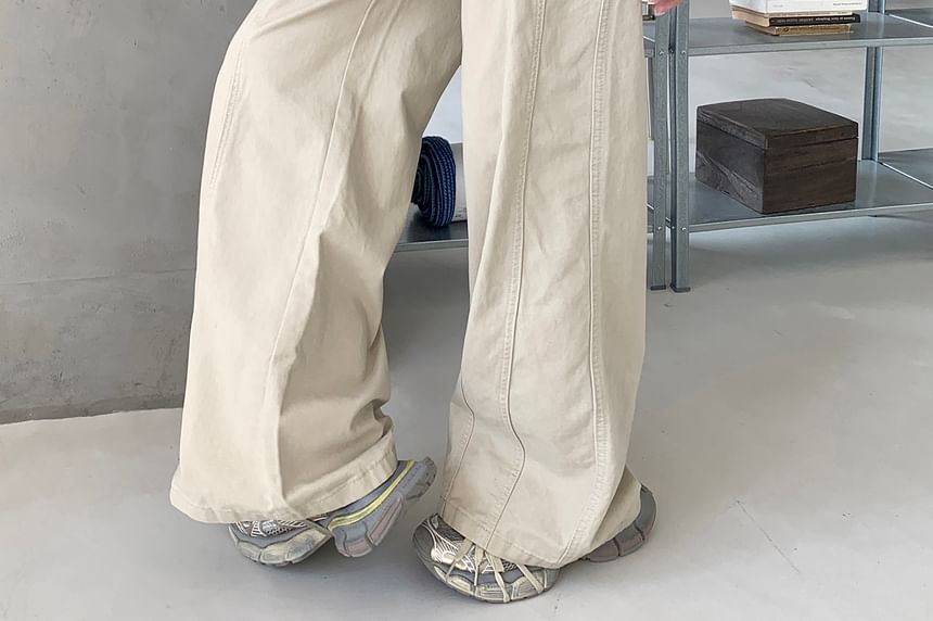 Mid Waist Plain Baggy Cargo Pants