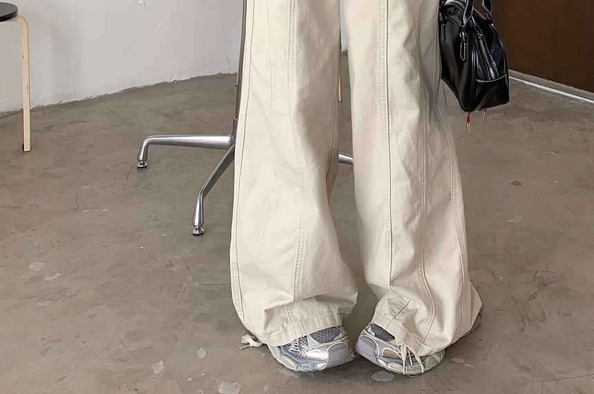 Mid Waist Plain Baggy Cargo Pants