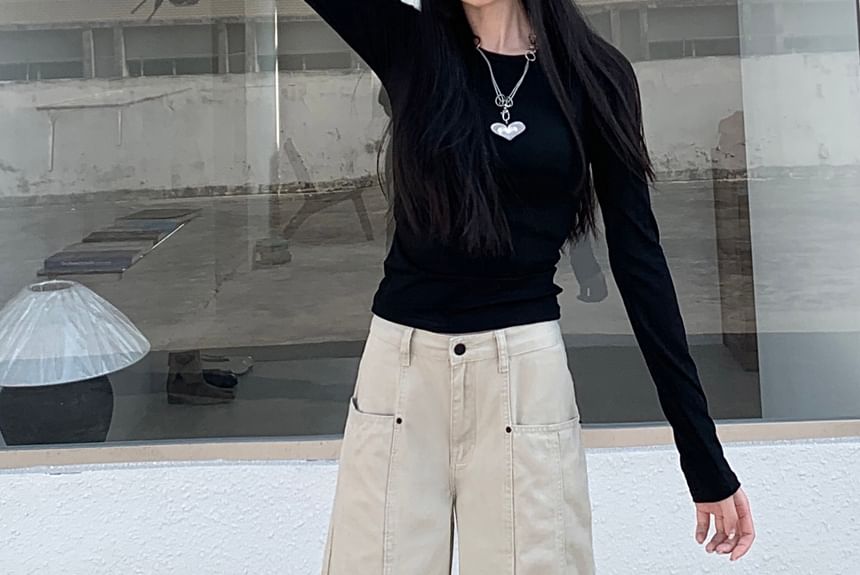 Mid Waist Plain Baggy Cargo Pants