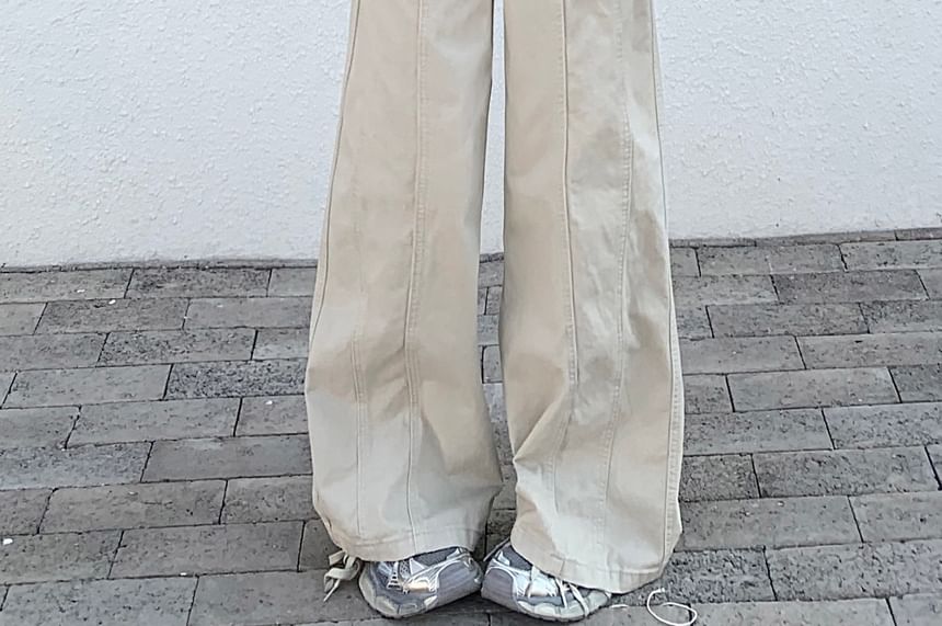 Mid Waist Plain Baggy Cargo Pants