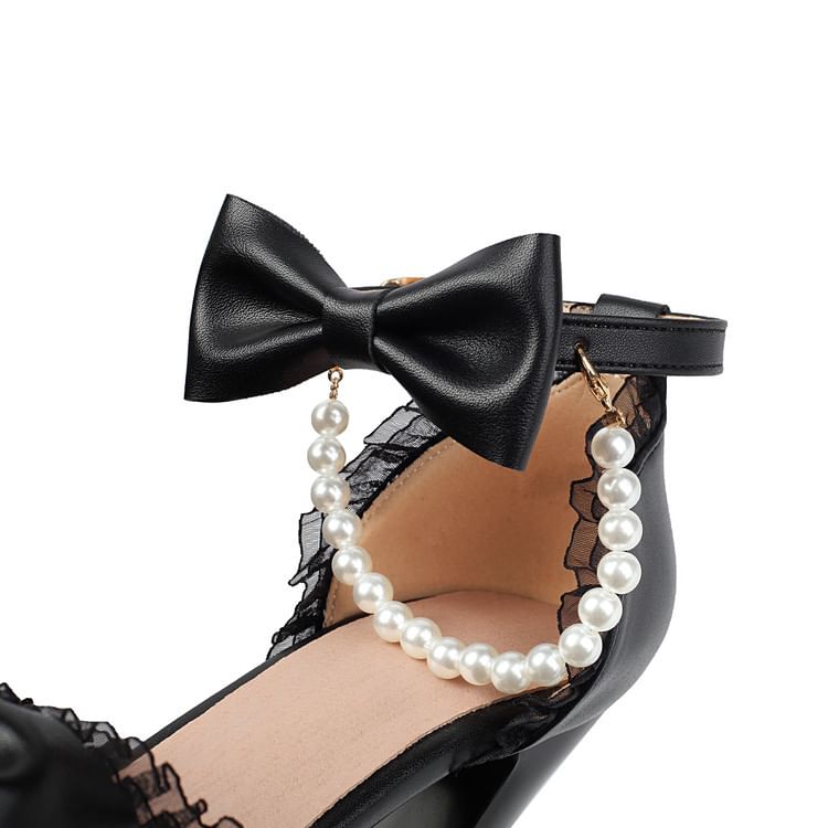 High Heel Faux Pearl Ruffle Trim Sandals