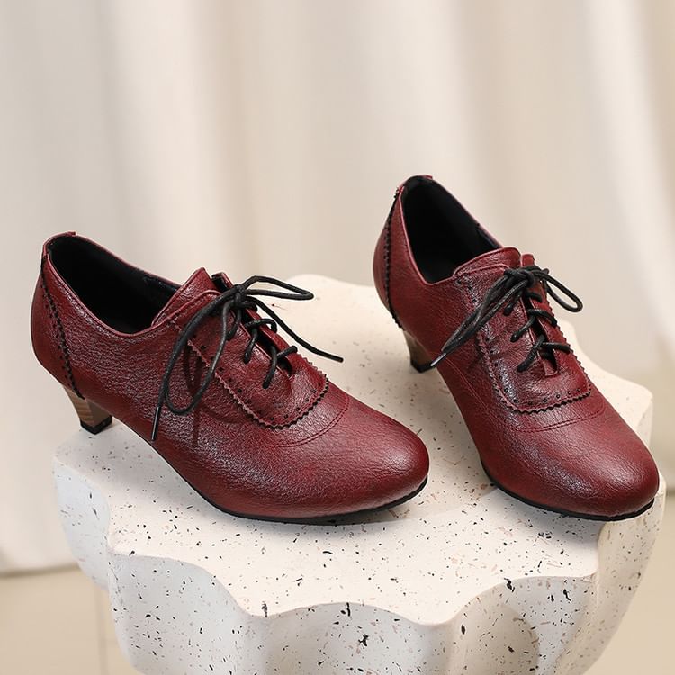 Low Heel Plain Brogue Lace-Up Shoes