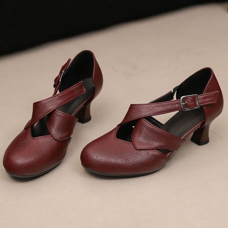 Faux Leather Low Heel D'Orsay Mary Jane Pumps