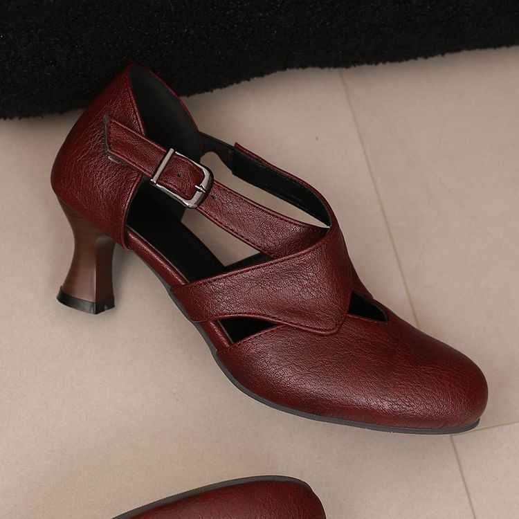 Faux Leather Low Heel D'Orsay Mary Jane Pumps
