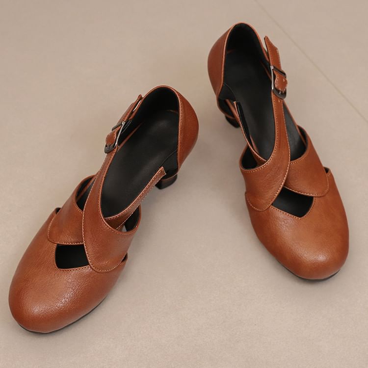 Faux Leather Low Heel D'Orsay Mary Jane Pumps