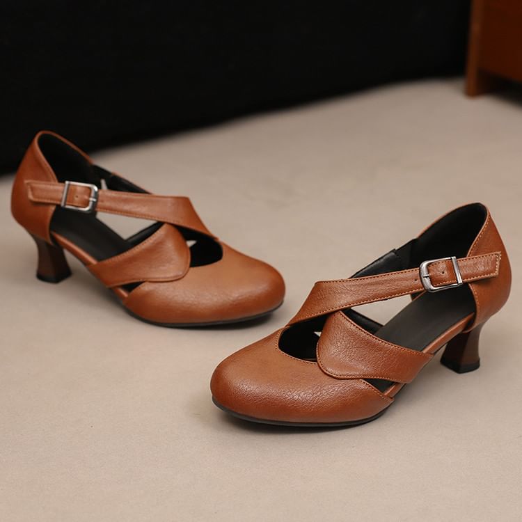 Faux Leather Low Heel D'Orsay Mary Jane Pumps