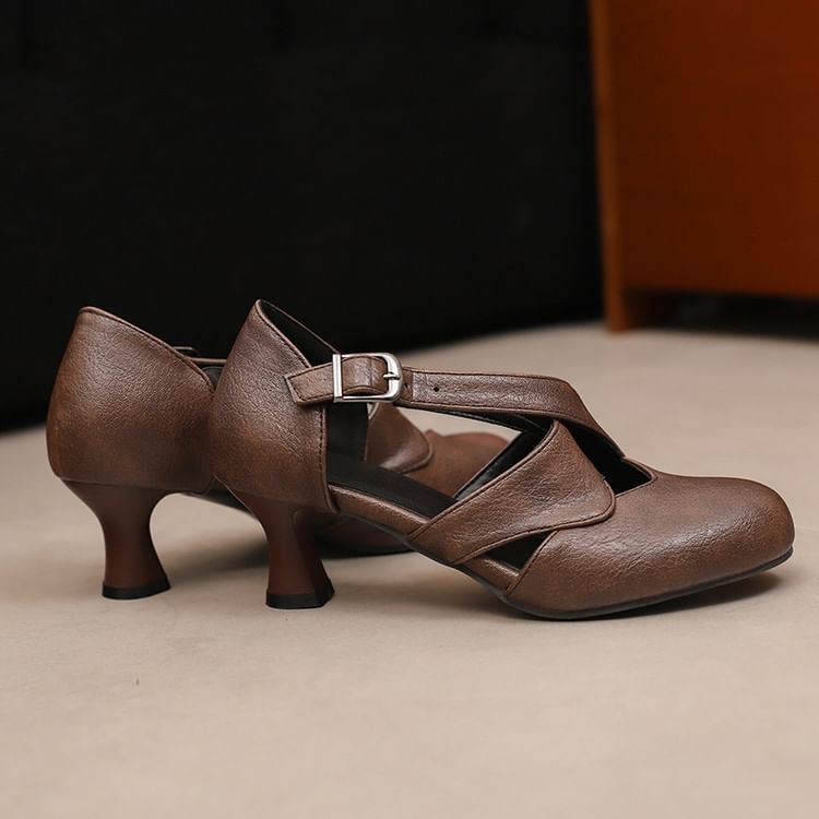 Faux Leather Low Heel D'Orsay Mary Jane Pumps