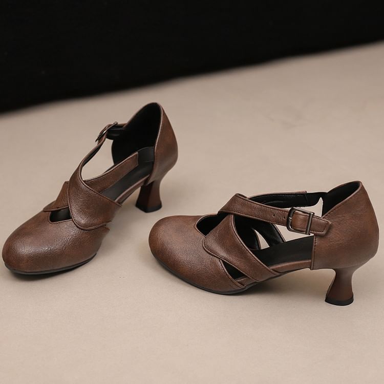 Faux Leather Low Heel D'Orsay Mary Jane Pumps